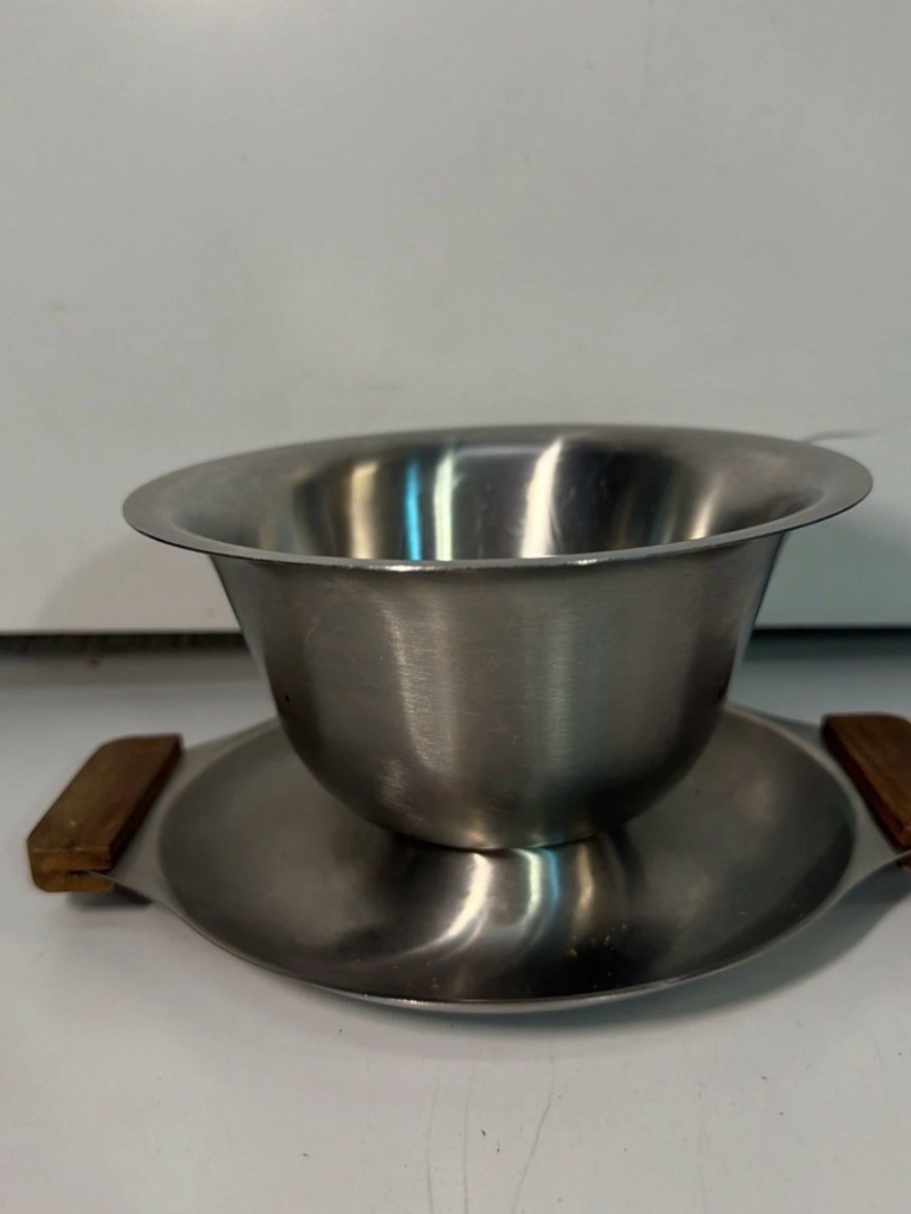 Brushed Stainless Steel Serving Bowl with Tray - Silver